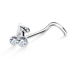 Cherry With Leaf Shaped Silver Curved Nose Stud NSKB-368